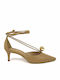 Leder Pumps mit Riemchen Beige