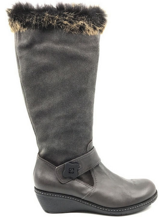 Viguera Suede Women's Boots with Zipper & Fur Gray