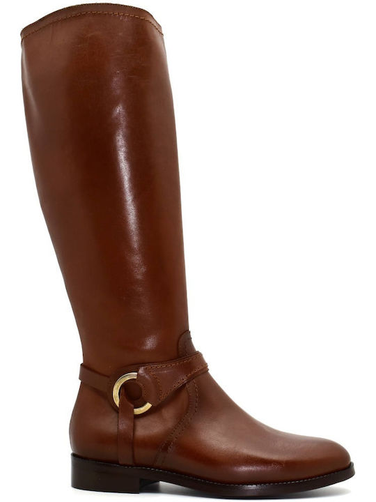 Leather Women's Boots with Zipper 8048 Brown