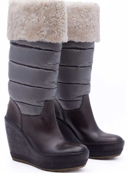 Locarno Leder Damenstiefel mit Hohem Absatz und Gummizug Graue