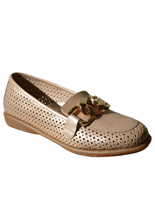 Leder Damen Mokassins in Gold Farbe