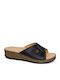 2080 Leather Women's Flat Sandals in Black Color