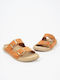 Leder Flache Sandalen für Damen mit Riemen in Tabac Braun Farbe