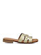 Leather Women's Flat Sandals in Gold Color
