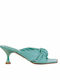 Leather Mules with Thin High Heel in Green Color