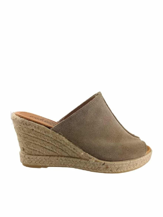 Medilerrarea Women's Leather Platform Wedge Sandals Beige