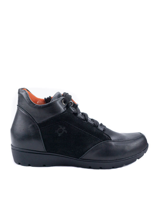 Leder Stiefeletten Damen Schwarz