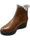 Leather Women's Ankle Boots with Fur Tabac Brown