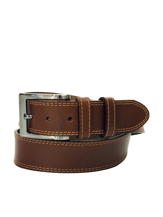 Women Weakness Wide Men's Belt Leather Tabac Brown