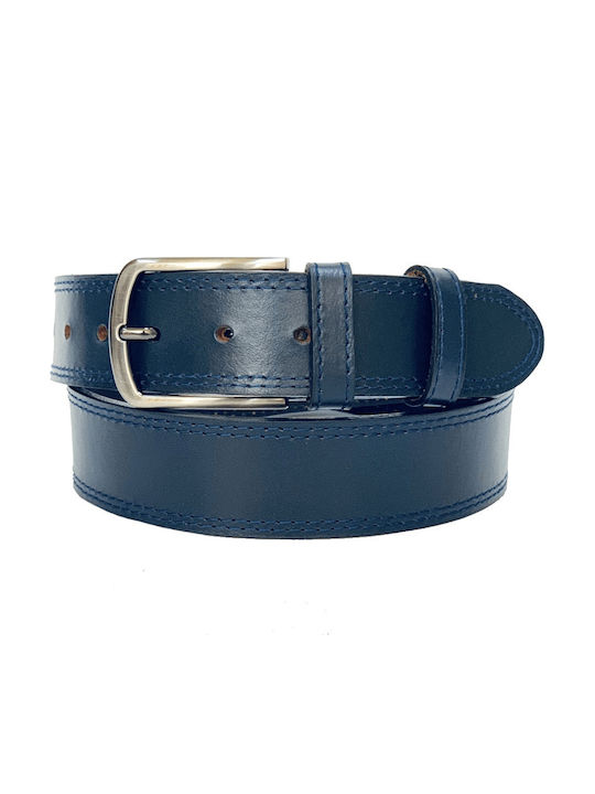 Wide Men's Belt Leather Navy Blue