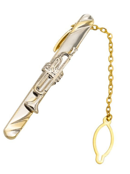 Silver Gold Tie Clip Trumpet 6cm