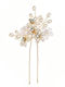 Bridal Hairpin Pearls White Flowers Gold