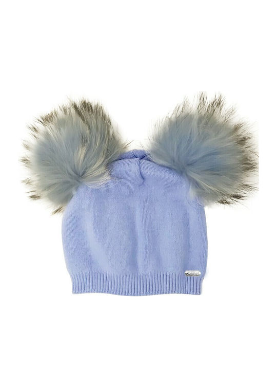 Pom Pom Beanie Beanie Knitted in Light Blue color
