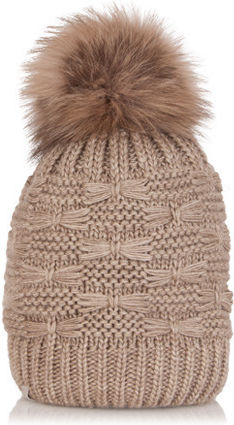 Pom Pom Beanie Beanie Knitted in Beige color