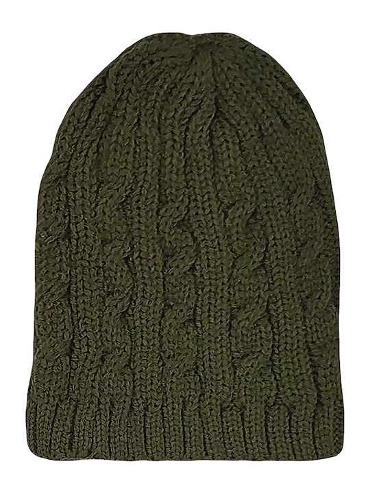 Beanie Γυναικείος Σκούφος με Πλεξούδες σε Χακί χρώμα