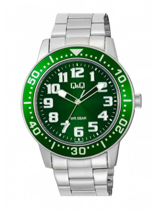 Q&Q Sport Men's Watch 45mm Battery with Silver Stainless Steel Bracelet