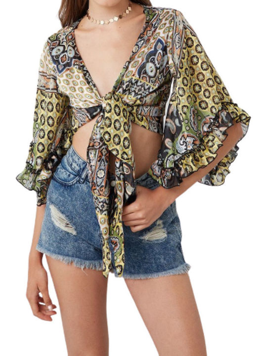 Women's Crop Top with 3/4 Sleeve Multi