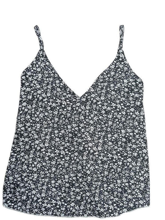 Damen Sommer Bluse mit Trägern Blumen Black