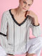 Women's Blouse Long Sleeve Black-White
