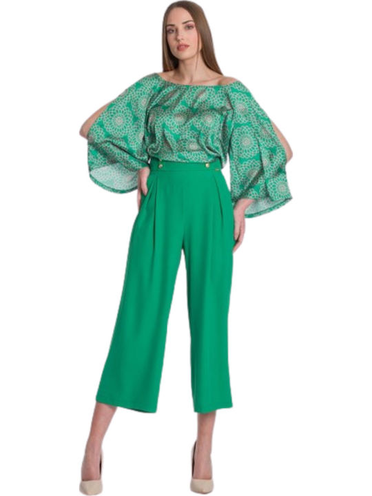Mara's Collection Γυναικεία Ψηλόμεση Υφασμάτινη Παντελόνα Πράσινο