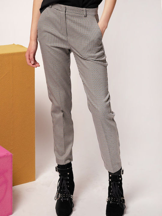 Arenberg Check Women's Fabric Trousers Checked ECRU / BLUE / BLACK