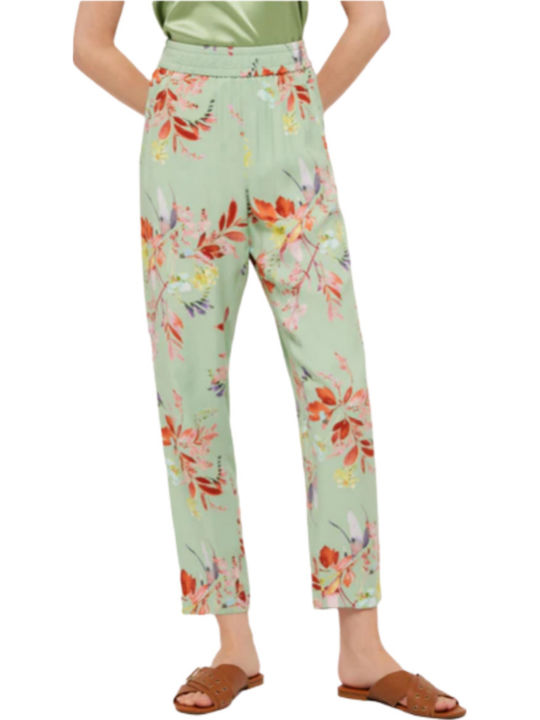Women's Fabric Trousers Floral Green