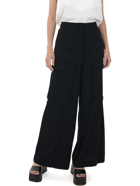 Damen Stoff Cargo Hose Schwarz