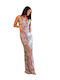 Summer Maxi Dress for Wedding Christening Open Back with Tulle Silver