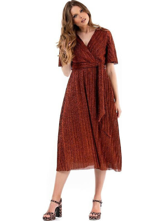 Midi Abendkleid Wickel Bronze