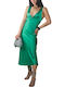 Summer Midi Evening Dress Satin Green