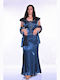 Summer Maxi Dress for Wedding - Christening Satin Indigo