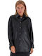 Langärmelig Damen Leder Hemd Black (80001/black) Monochrom