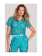 Women's Monochrome Short Sleeve Shirt Turquoise