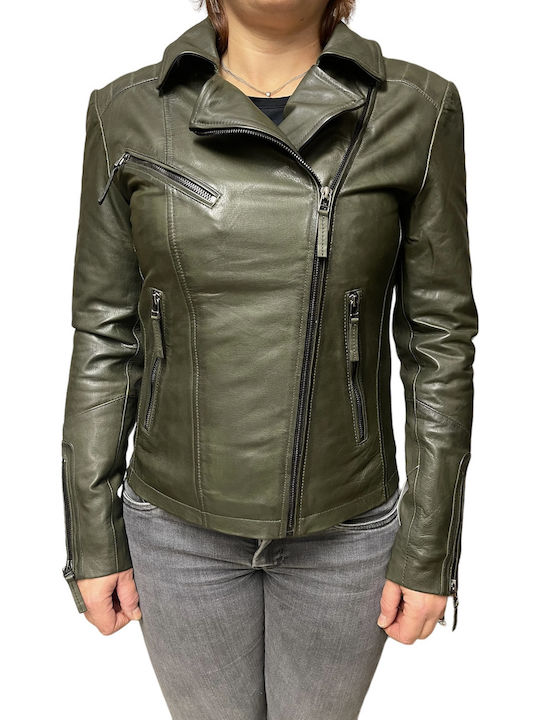 Δερμάτινο Γυναικείο Biker Jacket Χακί