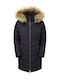 Lang Damen Ärmellos Puffer Jacke Wasserdicht mit pelziger Kapuze für Winter Deepwell