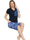 Fawn Sommer Damen Pyjama-Set Blue