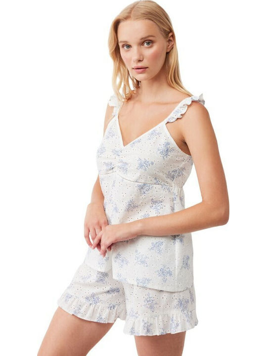 Penye Mood Sommer Damen Pyjama-Set Weiß