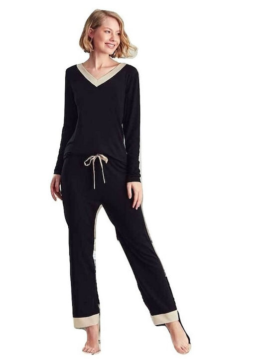 Penye Mood Winter Damen Pyjama-Set Schwarz