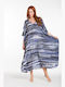 Eleven Αδιαφανο Βισκοζ Tie Dye Damen Maxi Kaftan Strand Blau