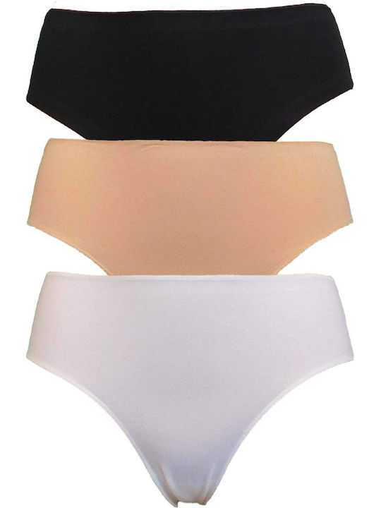 Βαμβακερά Femei Slip 3Pack fără cusături White-black-beige