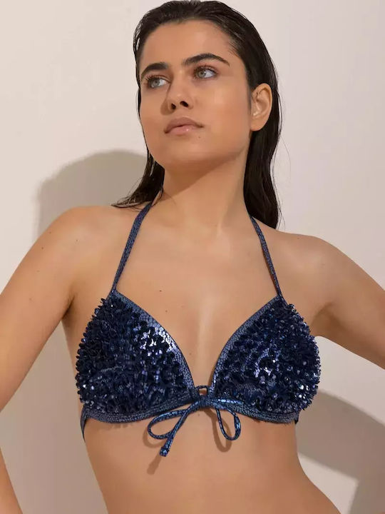 Padded Triangle Bikini Top Navy Blue Polka Dot