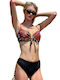 Underwire Bikini Set Triangle Top & Slip Bottom with Adjustable Straps Animal Print