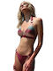 Bikini Set Triangle With Removable Padding Striped Burgundy