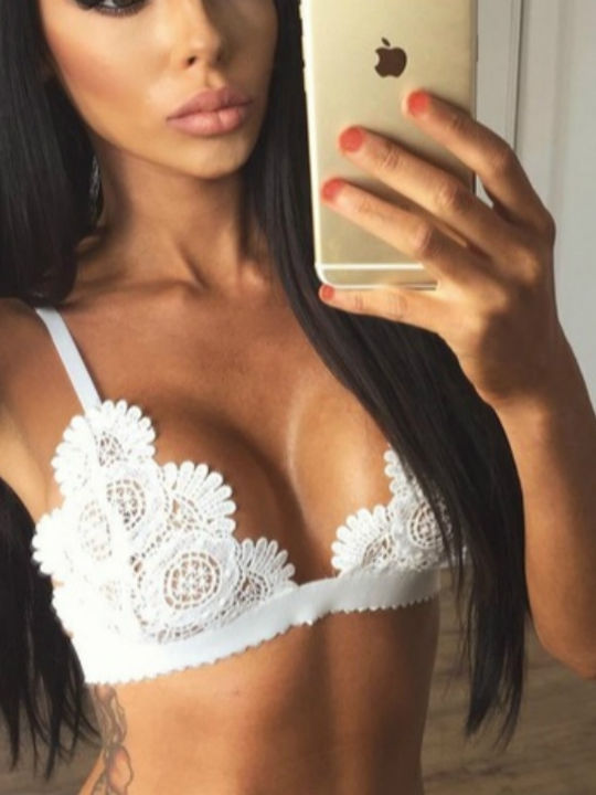 Δαντέλα Floral Bralet Bralet Σουτιέν Προσαρμοσμένα Λουριά Crop Top Μπάντες Μέγεθος L Λευκό