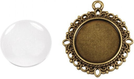 Metal-enclosure:pend Deco Border 3cm Oxidized Gold Cabochon