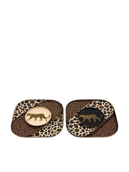 Atmosphera Platou Decorativ Metalic Maro Cu Imprimeu Leopard 21x21x10cm