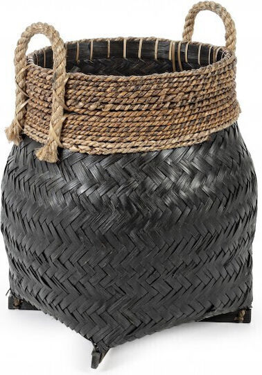 Priscilla L Διακοσμητικό Καλάθι Rattan με Χερούλια Μαύρο
