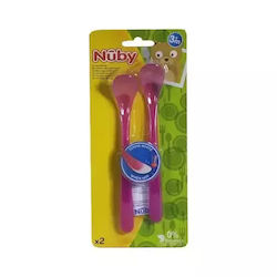 Nuby Βρεφικό Σετ με Κουτάλια με Ένδειξη Θερμοκρασίας για 3+ μηνών Ροζ 2τμχ