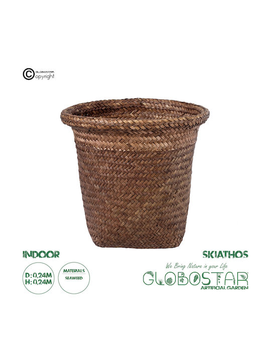 Globostar Artificial Garden Skiathos 20345 Decorative Wicker Basket Planter Flower Pot Brown Φ24cm X H24cm