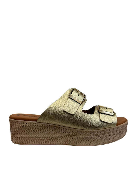 Anatomic Women's Leather Platform Wedge Sandals Gold